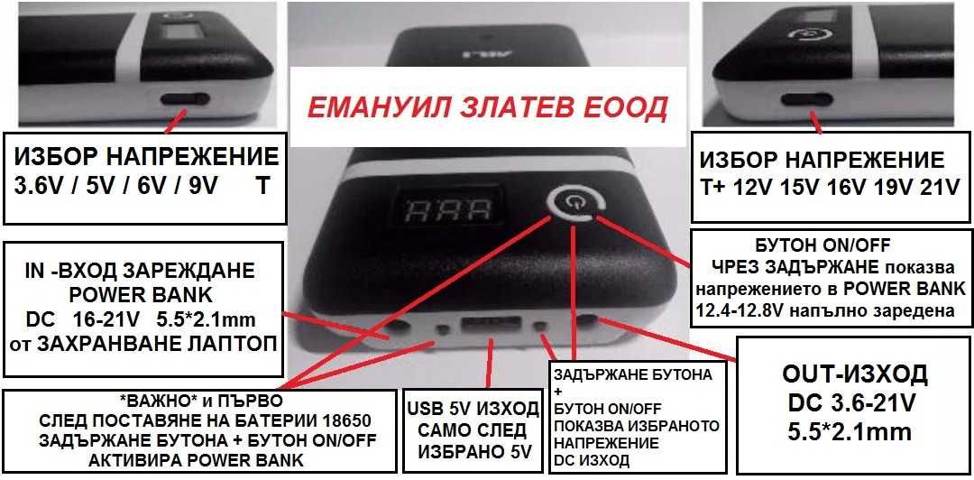 POWER BANK UPS Външна преносима батерия USB 5V и 3-21V захранване
