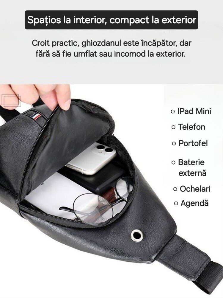 Geantă/borsetă bărbați tip piele. Waterproof. Încăpătoare. Piept/spate