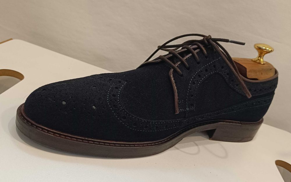 Pantofi derby brogue 41 41.5 premium DEVRED NOI piele naturala moale