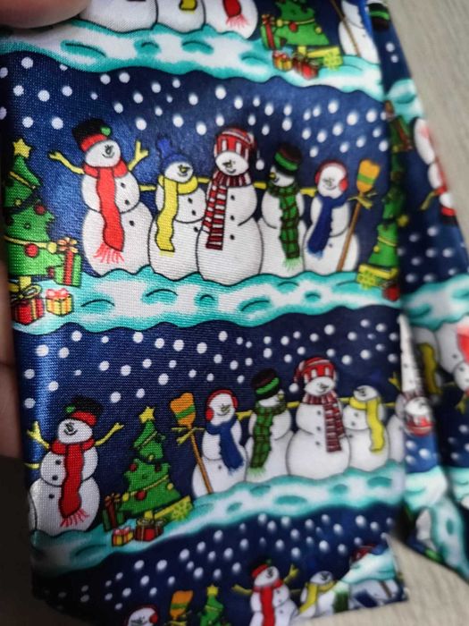 Cravată din satin de Crăciun cu oameni de zapada