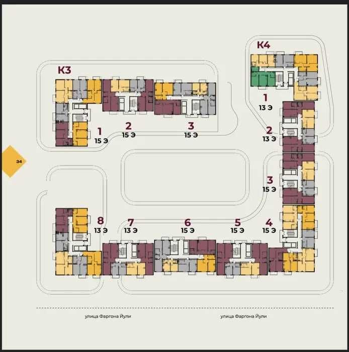Oz Zamin Golden House, 2 комнатная 44м2 без ремонта, 1 линия