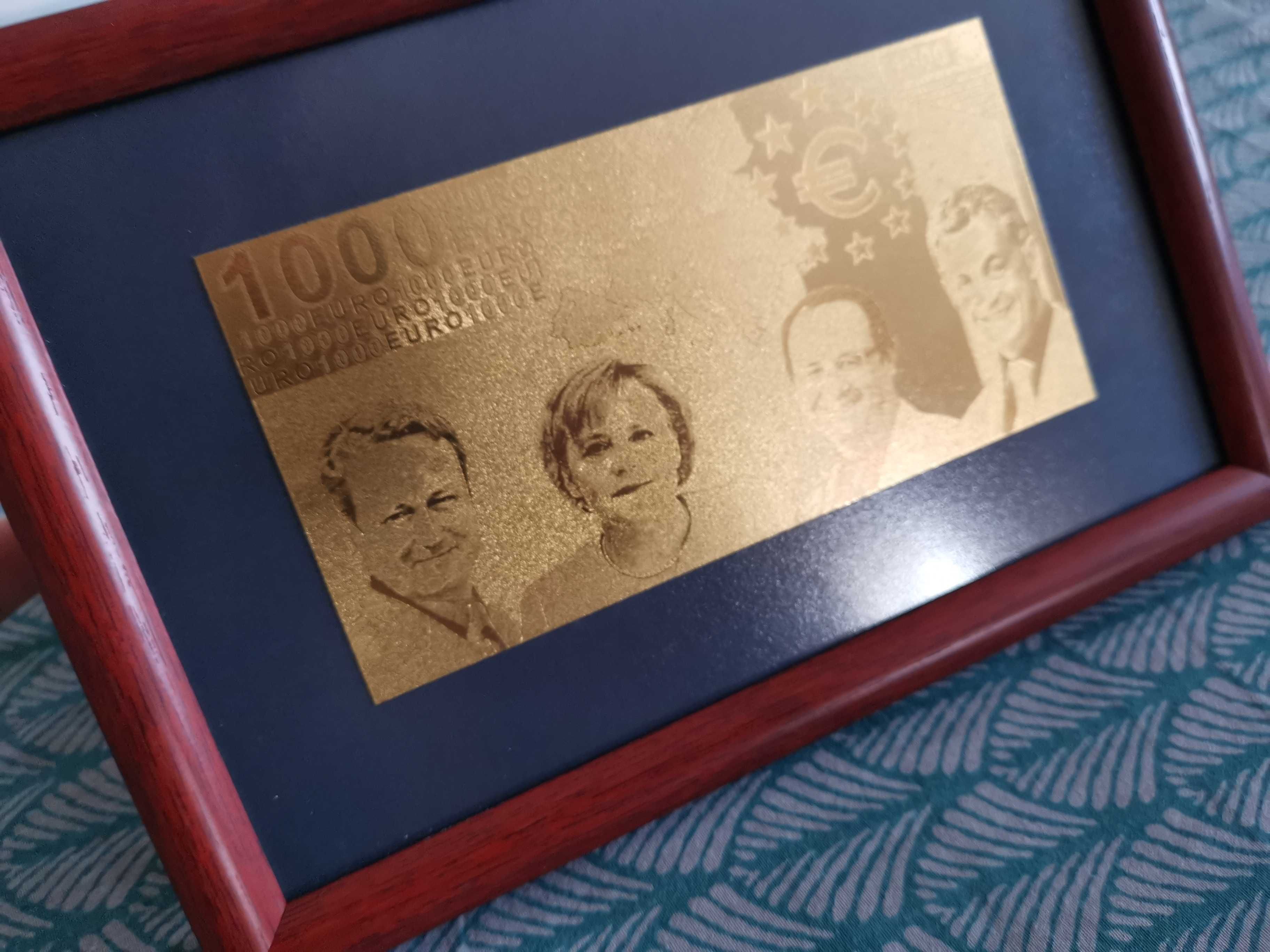 Златна банкнота 1000 ЕВРО в рамка
