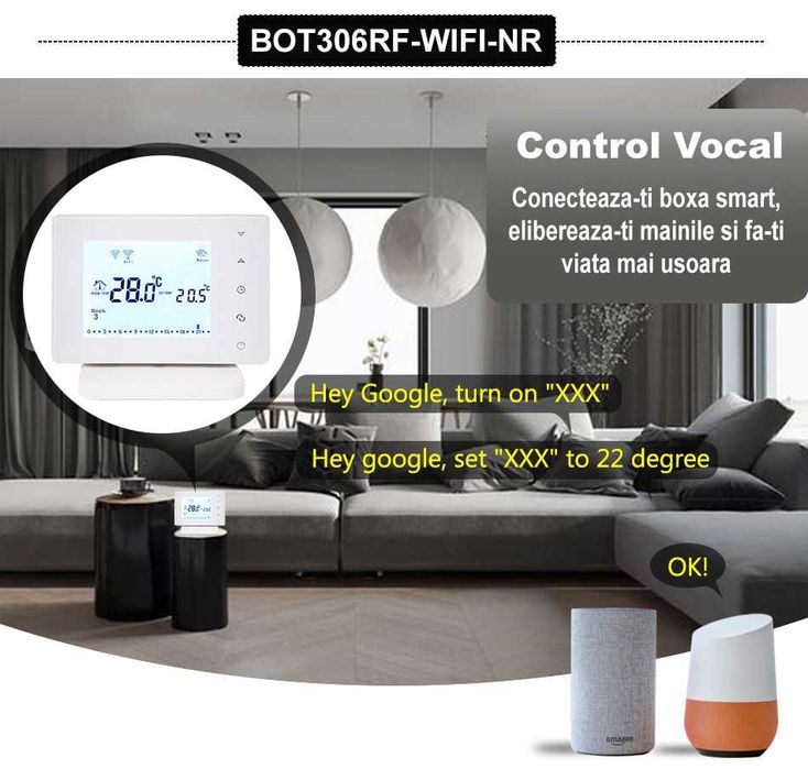 Termostat smart BEOK BOT306RF-WiFi-NR incalzire pardoseala