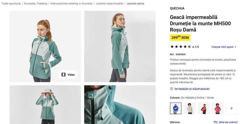 Geacă Impermeabilă Drumeție la munte MH500 Galben Damă - XS (noua)
