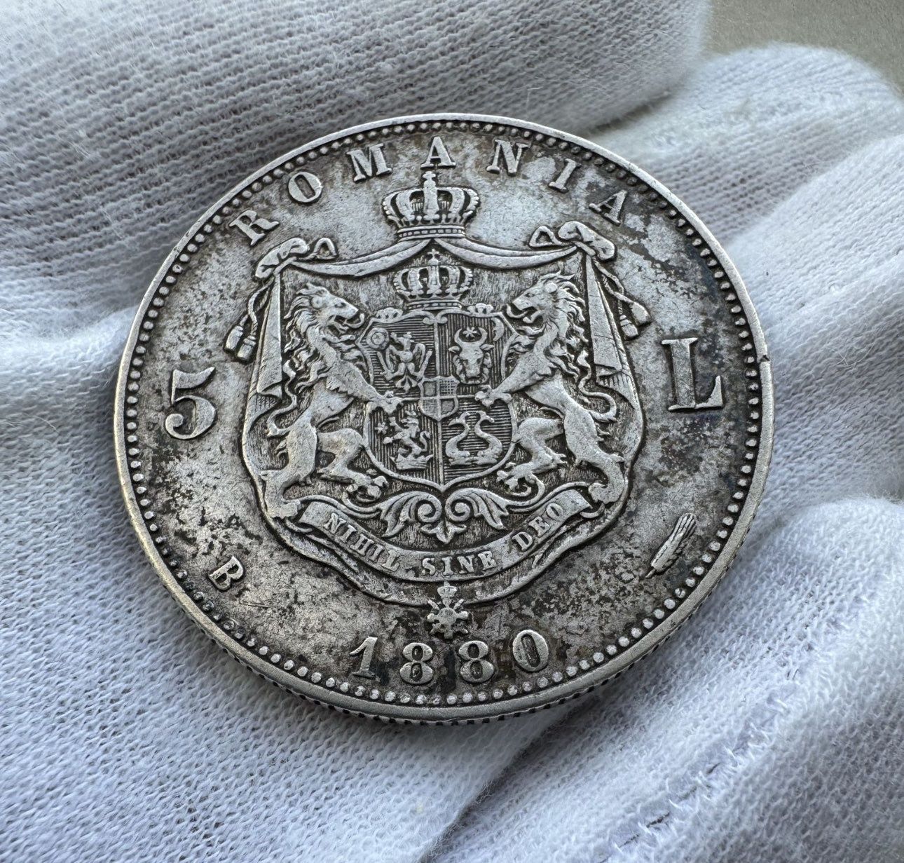 Moneda argint Romania Carol I Domnul 5 lei 1880
