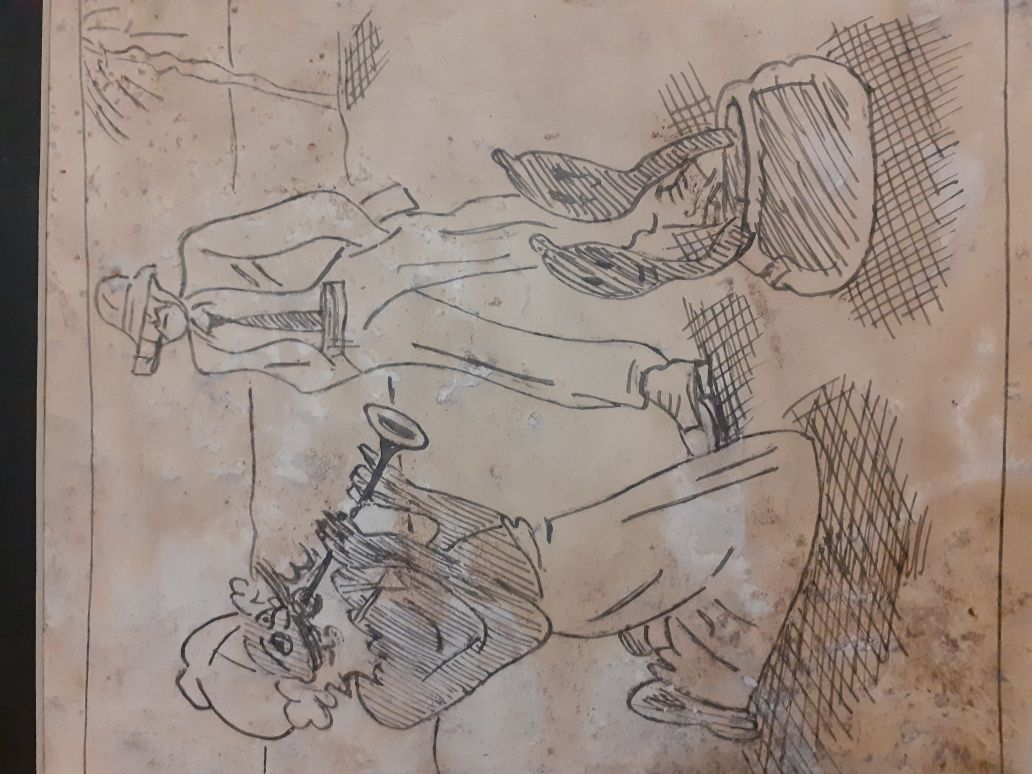 графика подписана Александър Божинов,карикатура,стара картина,рисунка