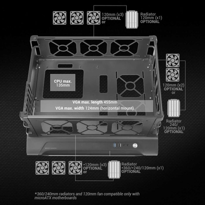 Mars Gaming MCB ATX XL PC Gaming Case Black Modulara Open Benchmark