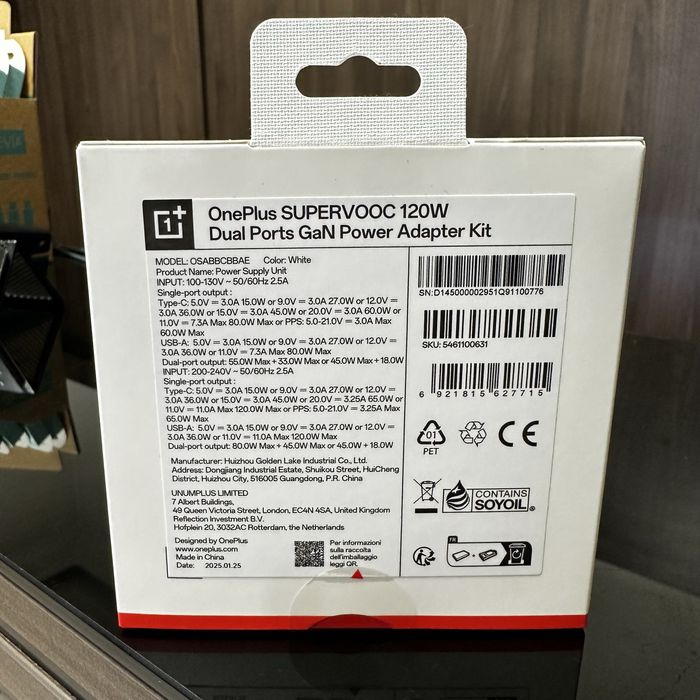 OnePlus SuperVOOC 120W Dual Ports GaN Power Adapter Kit Оригинално зар