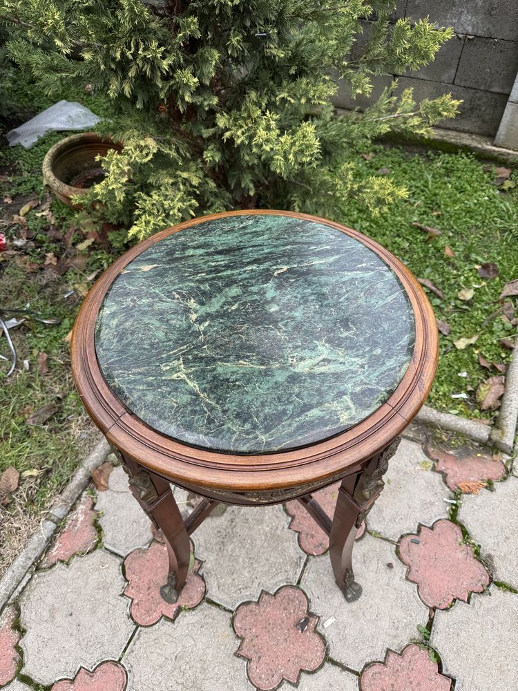Masuta empire din lemn cu ornamente bronz si blat marmura