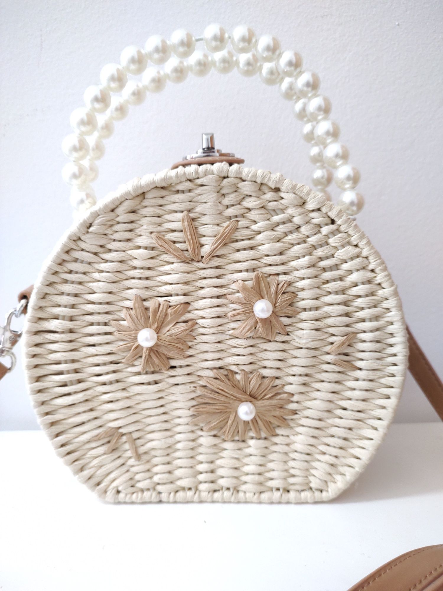 Нова ратанова чанта Flowers White 20/19 см