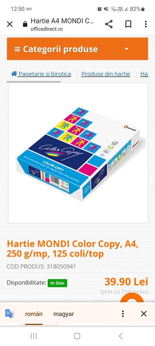 Hartie Mondi A4 250mg, lucios