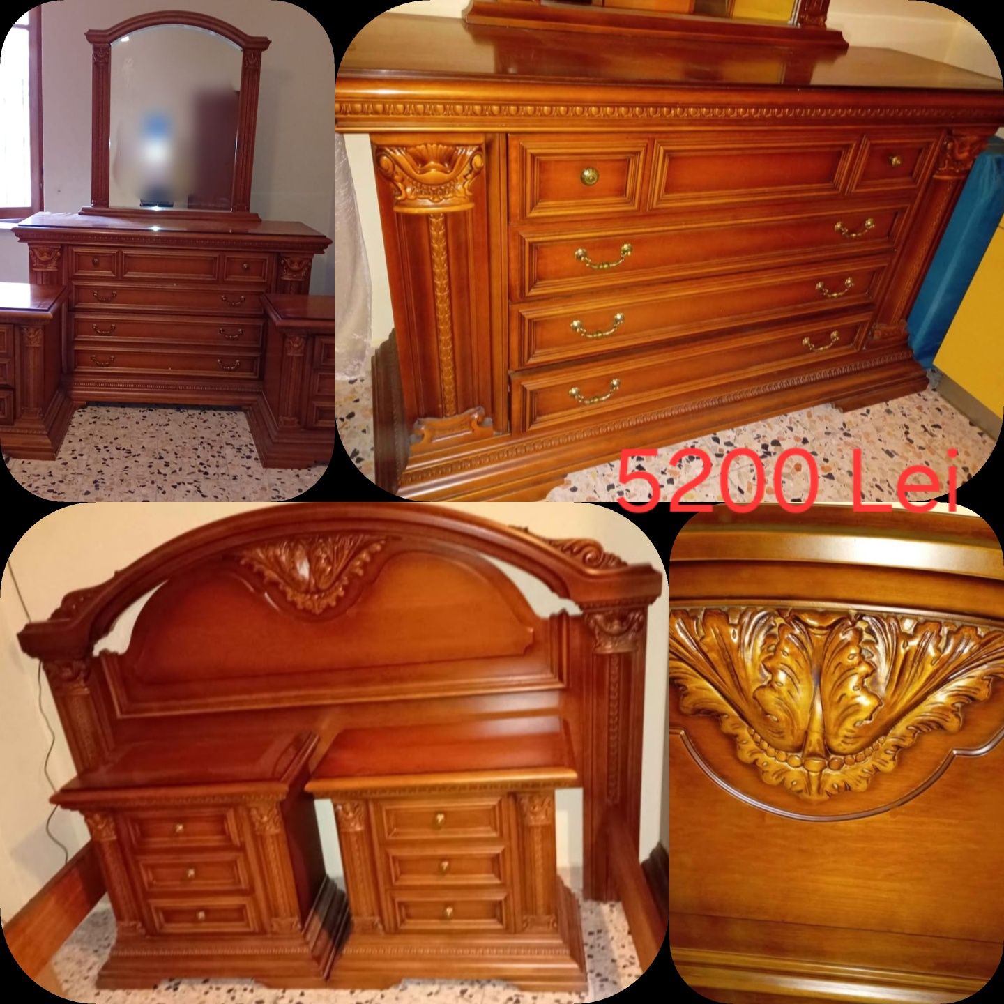 Dormitor Matrimonial din Lemn Masiv Sculptat