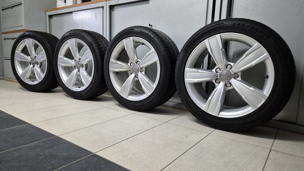 4 jante 5×112 R18 originale Audi cu anvelope 245 45 18 NOI iarna