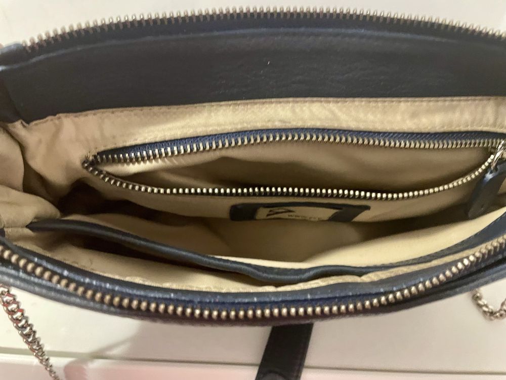 Geanta din piele Yvy Bags, 29x19x7 cm, bleumarin-bej