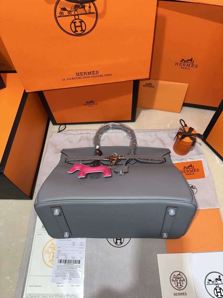 Geanta Hermes Birkin 35cm LightBlue/Accesorii Silver/Piele/Punga/Cutie