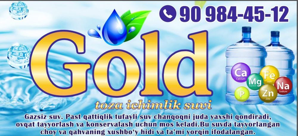 GOLD eco suvlari Navoiy boʻylab yetkazib beramiz