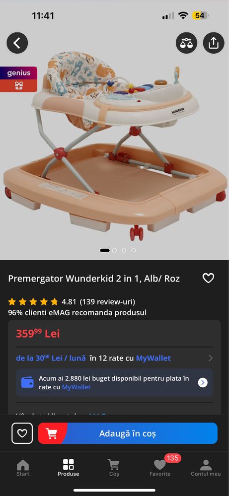 Premergator Wunderkid 2in1 roz/albe fete