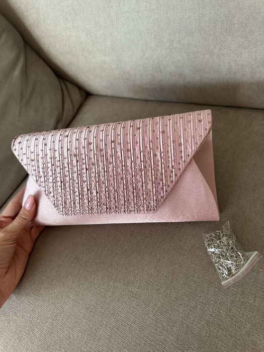 Нова розова клъч чанта, с камъни, подходяща за повод