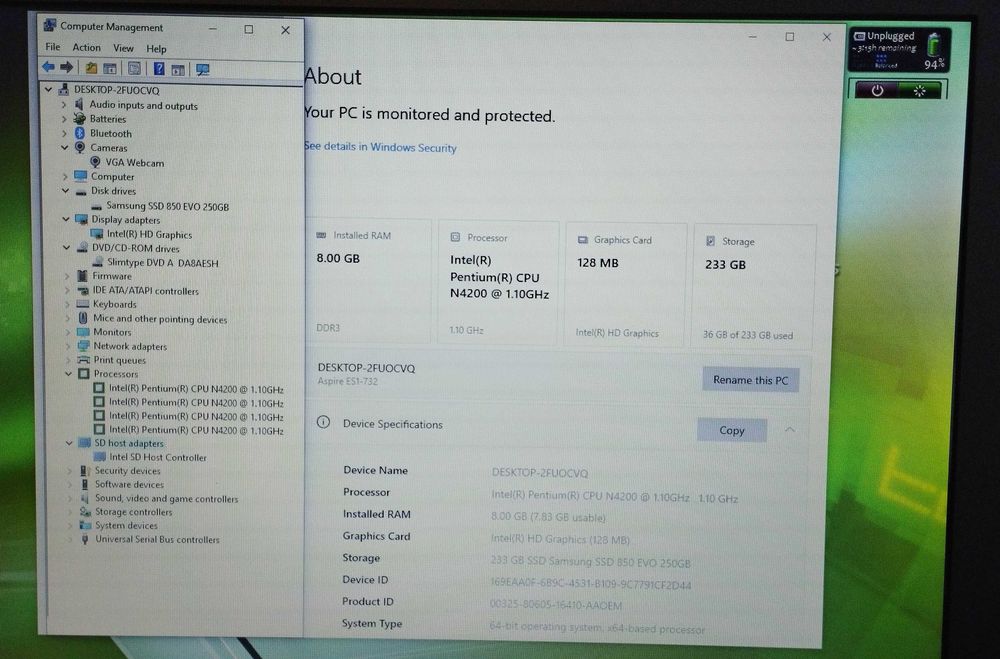 Acer Aspire 17.3 inch, Intel Quad Core, 8GB RAM, SSD 256GB, bat. 3 ore