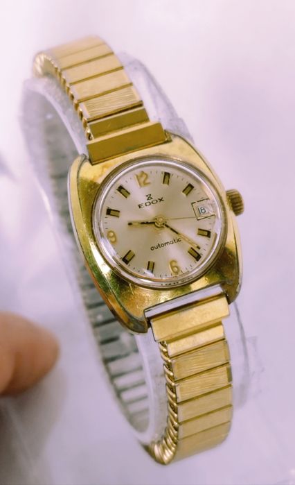 Ceas de damă Edox automatic elvetian, cu dată, 21 Rubine din anii 1960