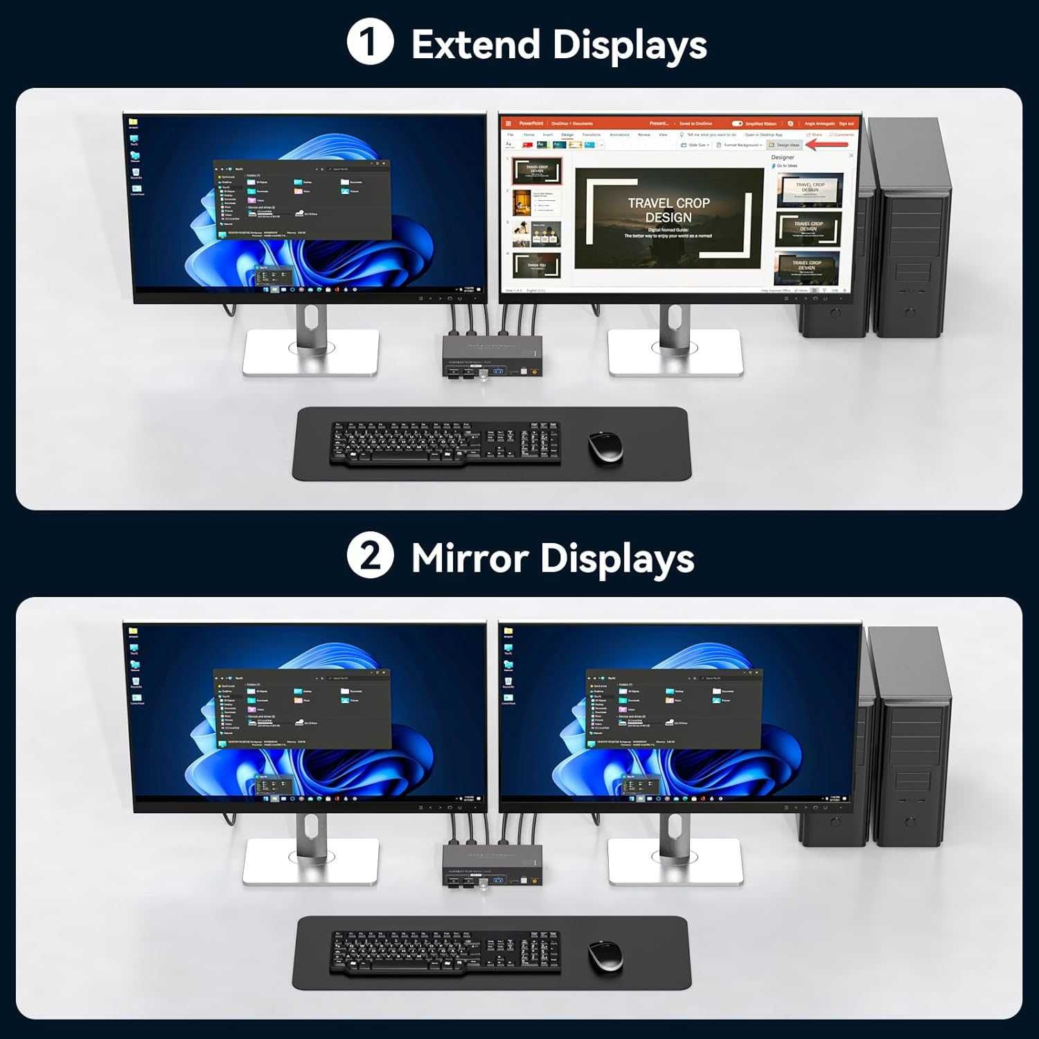 HDMI+Displayport KVM превключвател 2 монитора 2 компютъра 4K/60Hz