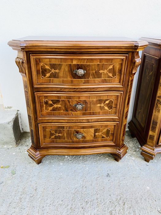 Comode Noptiere Lemn Masiv Intarsie Sculpturi Vintage