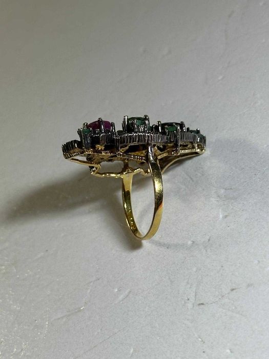 INEL AUR 14K + ARGINT + Diamante + Smaralde + Rubin + Safir - Vintage