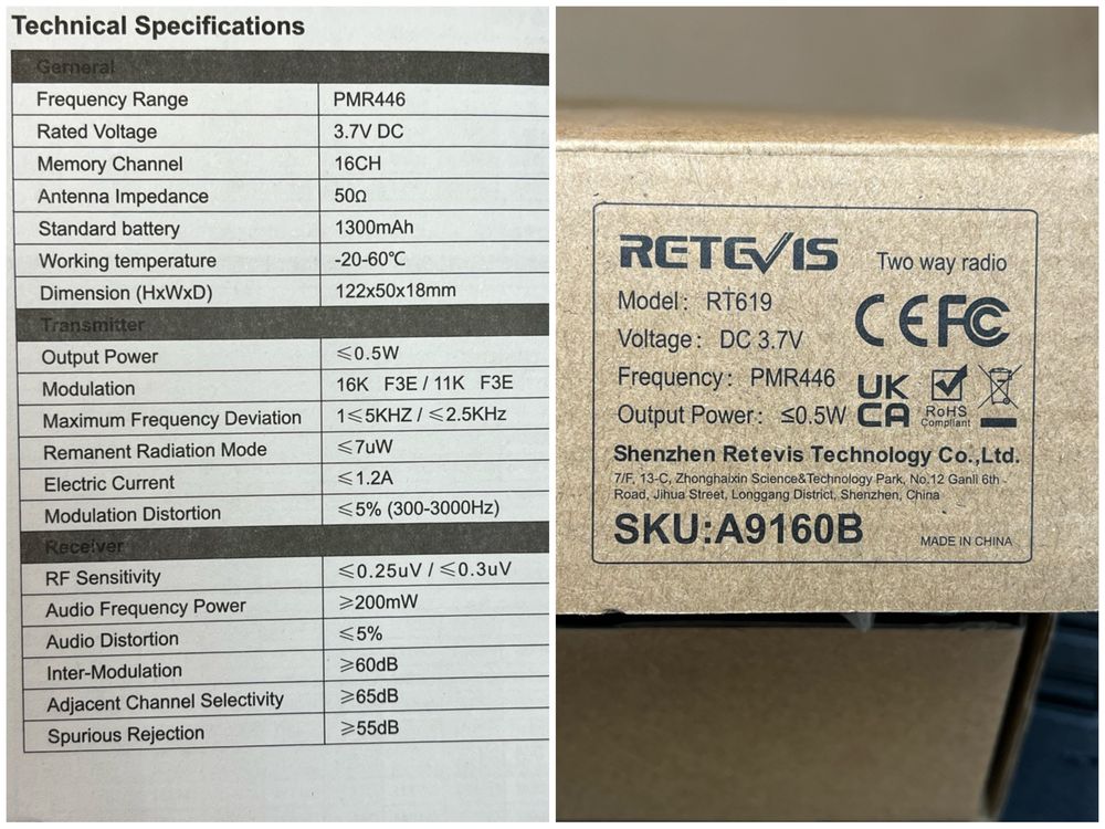 Retevis RT 619 walkie talkie radiostation радиостанция уоки токи