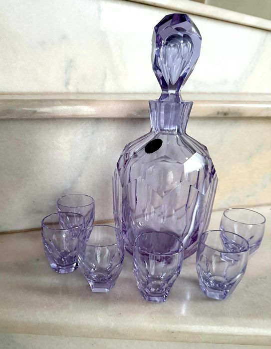 Set Cristal  Ametist de Bohemia Decantor Sticla cu dop + Pahare