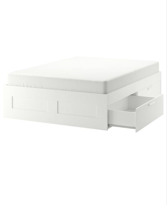 Cadru pat cu 4 sertare alb 140x200 cu somiera