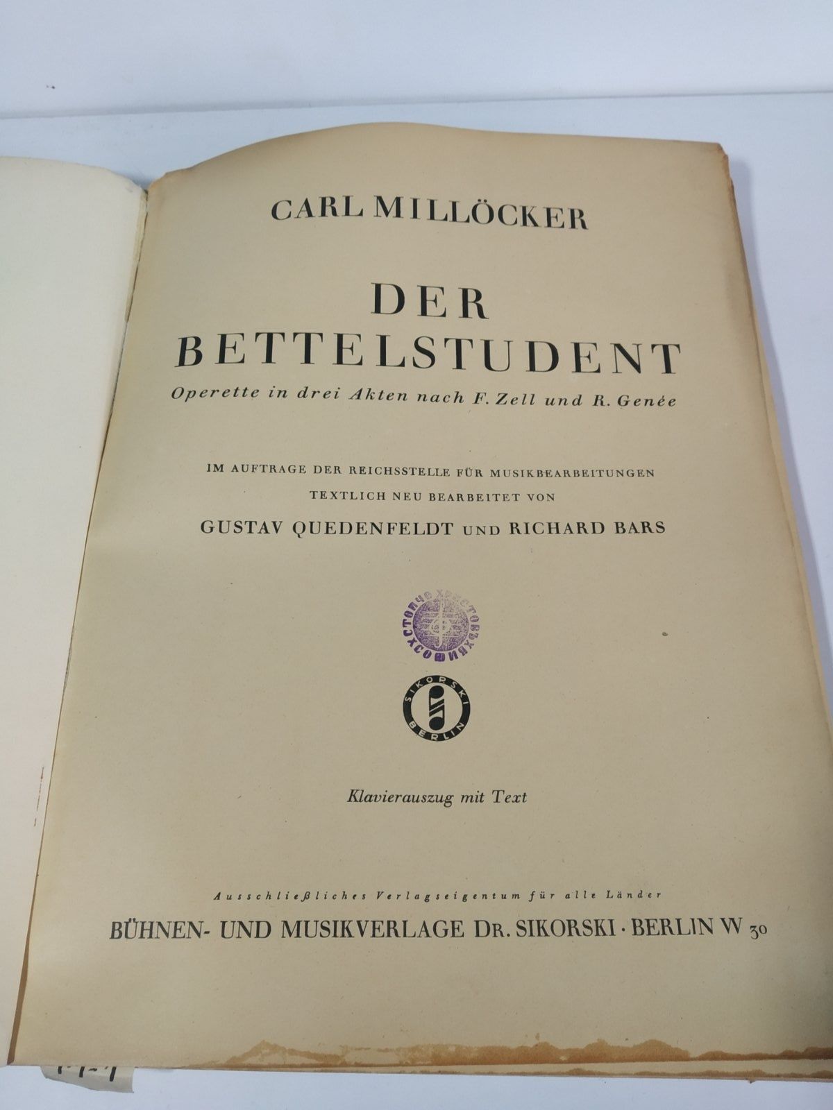 Антикварна книга нотник с Партитура от 1938г на Берлинската Опера