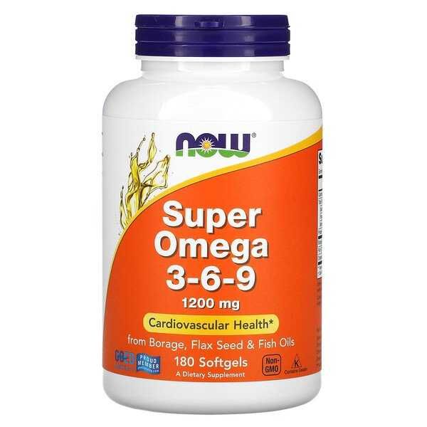Now Foods, суперомега 3-6-9, 1200 мг, 180 капсул