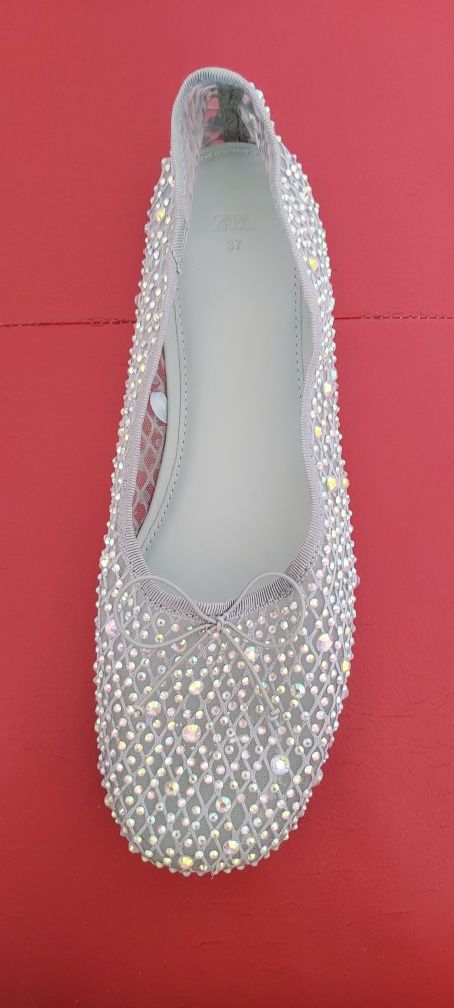 Балеринки Zara (Зара), зелени, с камъчета