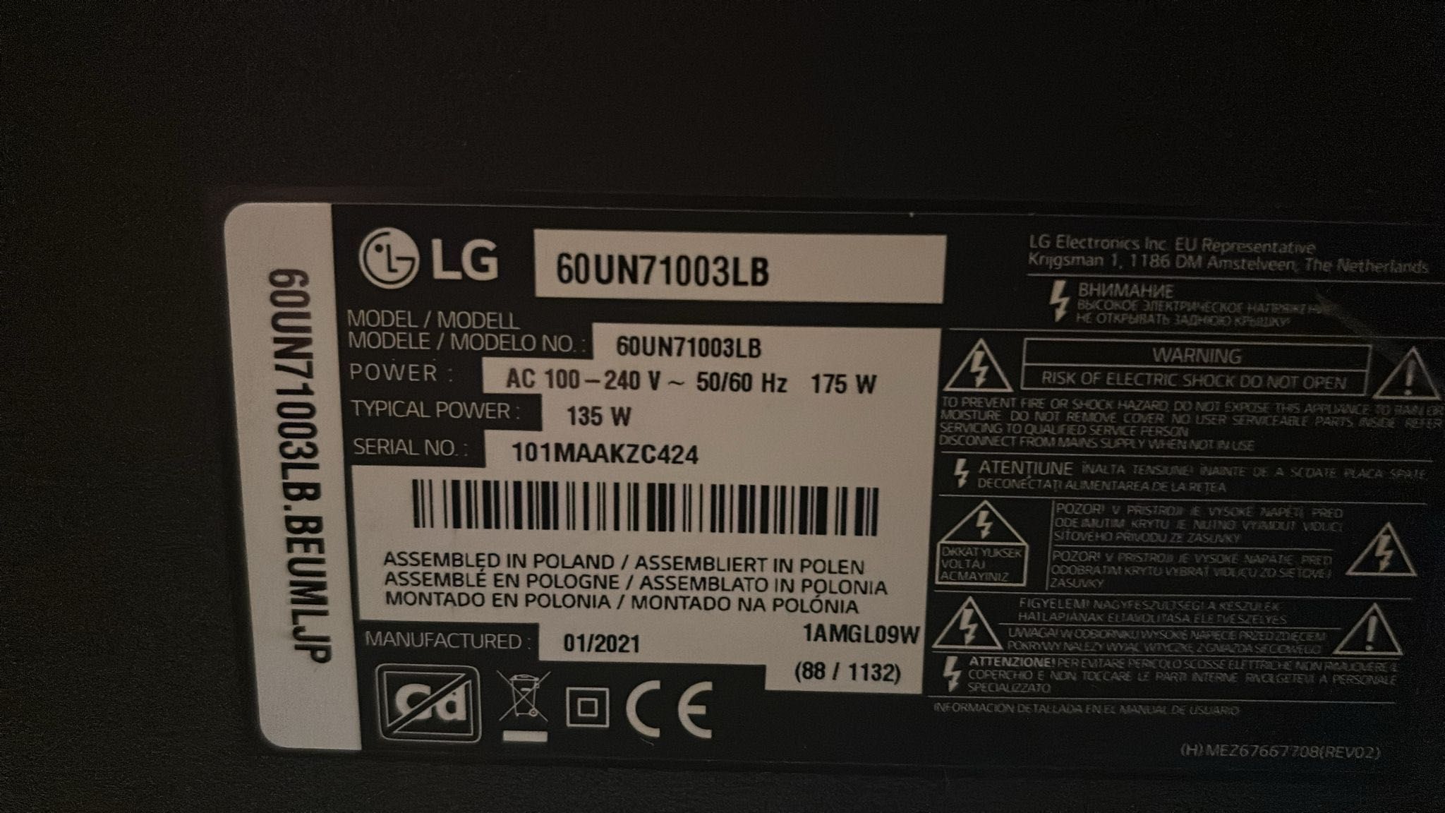 Tv LG smart 4k 153cm