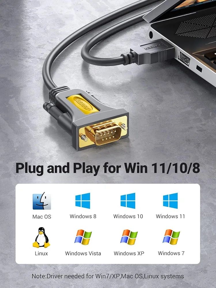 Usb com rs 232  :1 м,1,5 м ( ugreen) chip pl 2303