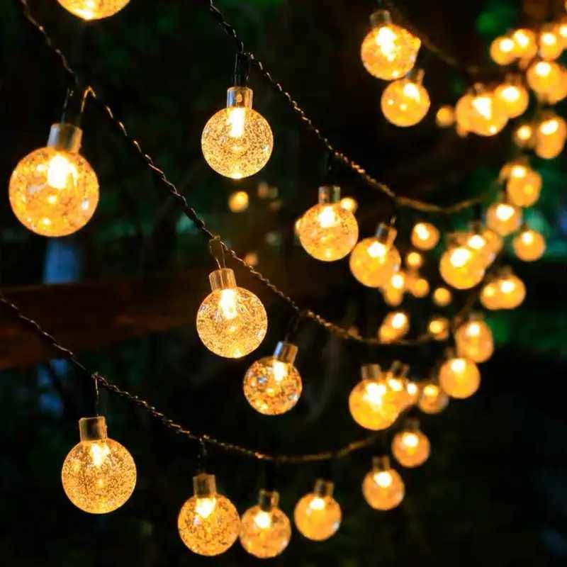 Соларни LED крушки тип гирлянд, лампи за двора, градината, терасата