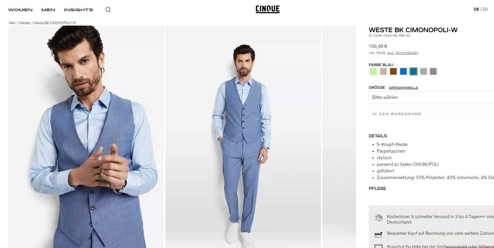 Vesta slim XL L smart casual ofice CINQUE Noua lana tesatura fina bleu