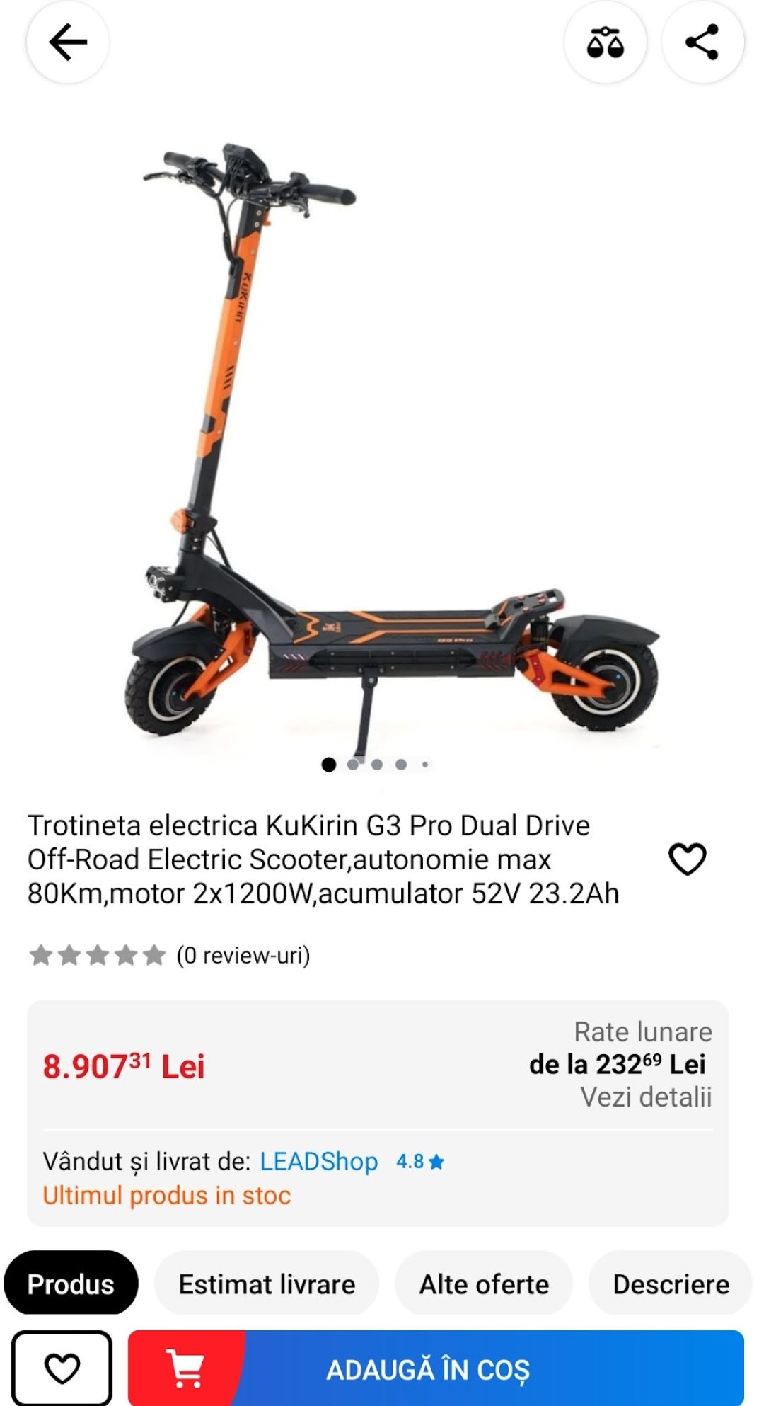 Trotineta electrica 2 motoare 1200W x 2