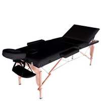 Преносима дървена масажна кушетка, черна/бежова, 60/70 см.