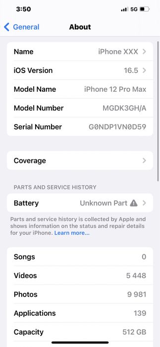 iPhone 12 Pro Max 512 ios 16