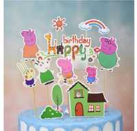 Topper tort Happy Birthday_decoratiuni_Purcelusa Peppa si familia