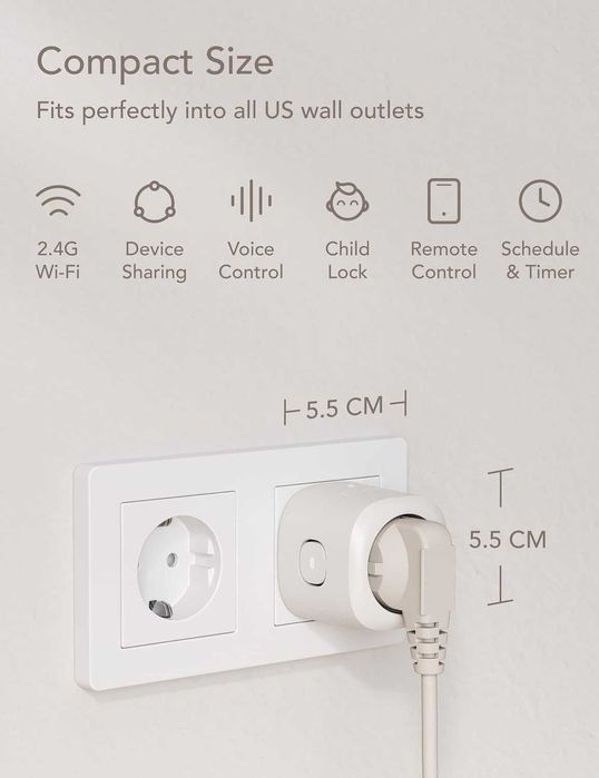 Wi-F,смарт контакти Nooie  съвместим с Alexa, Smart Life и Tuya-4 броя