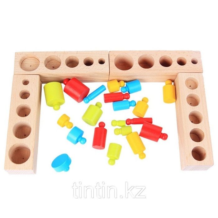 Блоки цилиндров Монтессори (Гирьки) деревянные игрушки в Алм