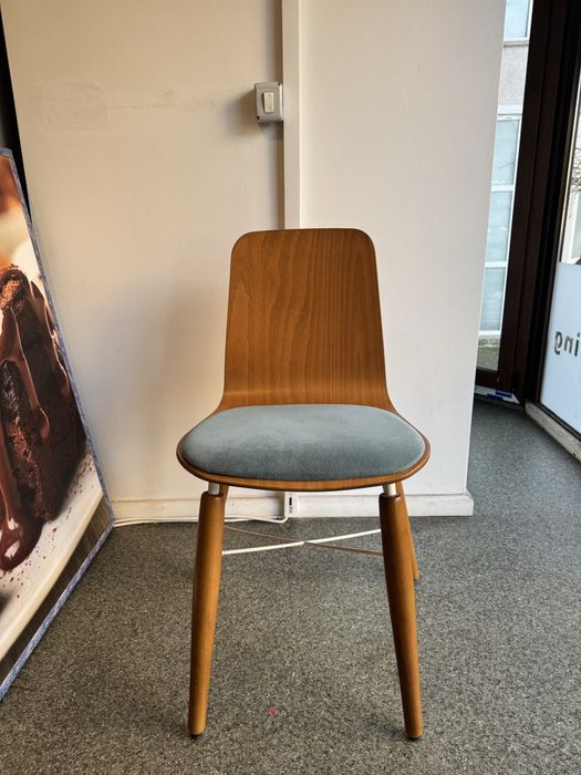 Scaun dining lemn curbat, șezut tapițat albastru-14bucati