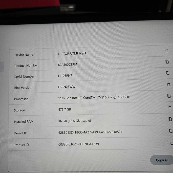 Laptop Lenovo Yoga Slim 7 16GB Ram 512GB SSD i7