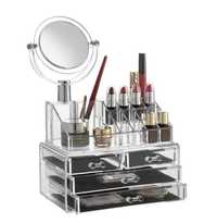 Organizator cosmetice cu oglinda,suport make up 4 sertare