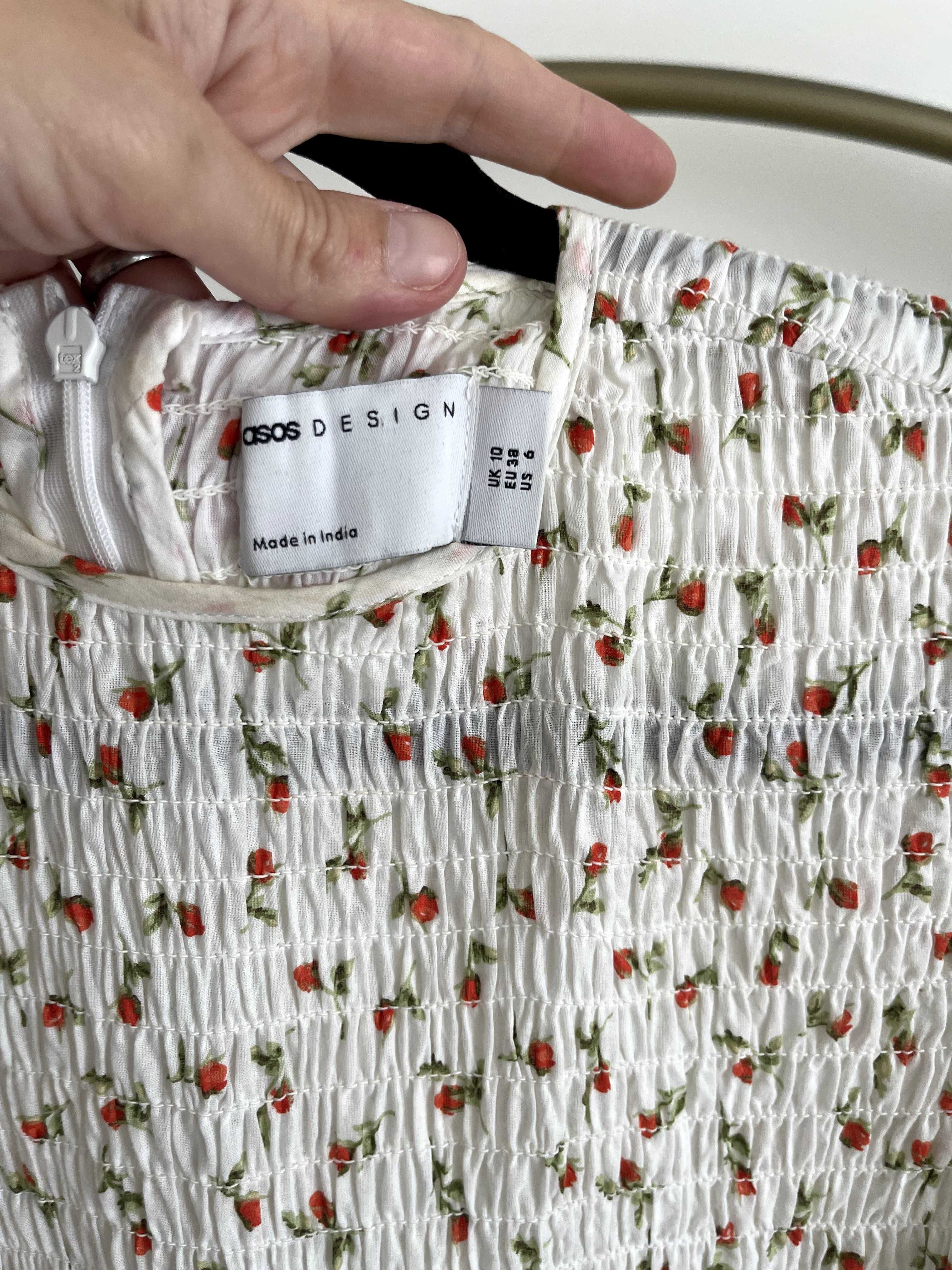 Рокля със цветя и буфан ръкави на ASOS 100% памук размер S/M