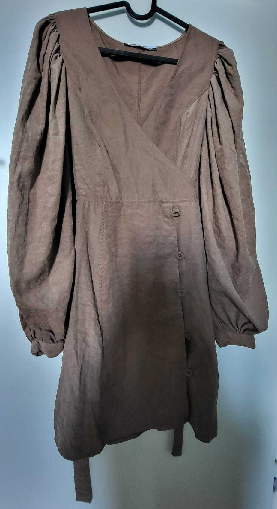 Rochie cu decolteu si maneci bufante NAKD Marimea 34 Culoare maro
