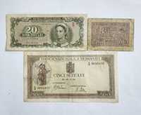 Bancnote 20 lei 1950 RPR; 1 leu 1938 Carol ll; 500 lei 1941 Mihai l