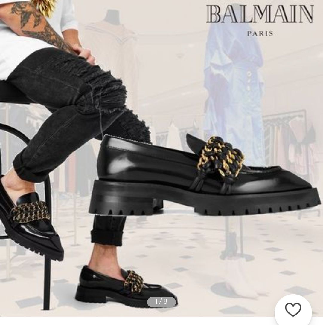 Balmain Army Leather Loafers Black мъжки обувки 44 номер